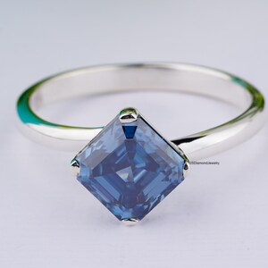 2.00 CT White Solid Gold Diamond Ring/ Asscher Shape Moissanite Diamond Ring/ Prong Set Diamond Ring/ Blue Moissanite Ring/ Promise Ring
