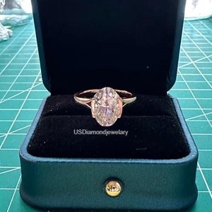 3.00 Carat Oval Rose Cut Diamond Moissanite Ring Half Bezel Set Diamond Ring Rose Gold Engagement Ring Solitaire Engagement Ring For Her