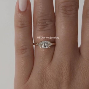 Marquise Cut Moissanite Diamond Ring Solitaire Engagement Ring 14K Solid Gold Anniversary Gift Ring  East To West  Anniversary Ring For Her