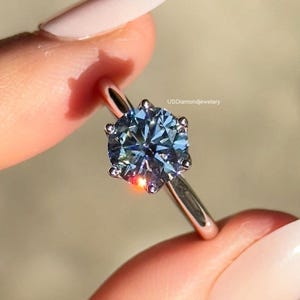 1.50 Carat Blue Moissanite Ring/ Blue Round Moissanite Solitaire Ring/ Round Cut Moissanite Engagement Ring/ White Gold Gift Women&#39;s Ring