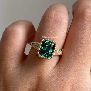 2.50 Carat Green Radiant Cut Moissanite Ring Bezel Set Diamond Engagement Ring Radiant Moissanite Ring Yellow Gold Wedding Ring For Bride