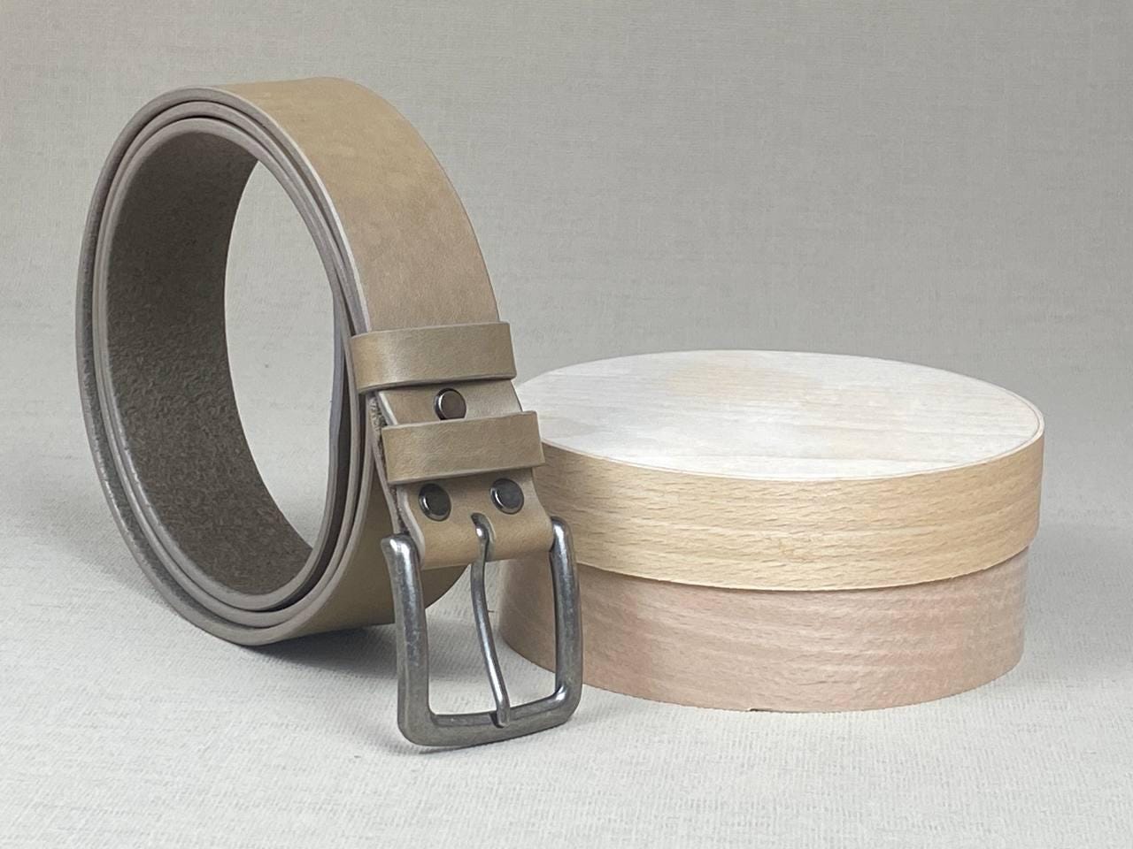 Handmade Powder Leather Belt | Italian Vegetable Tanned Leather, Aged Silver Buckle