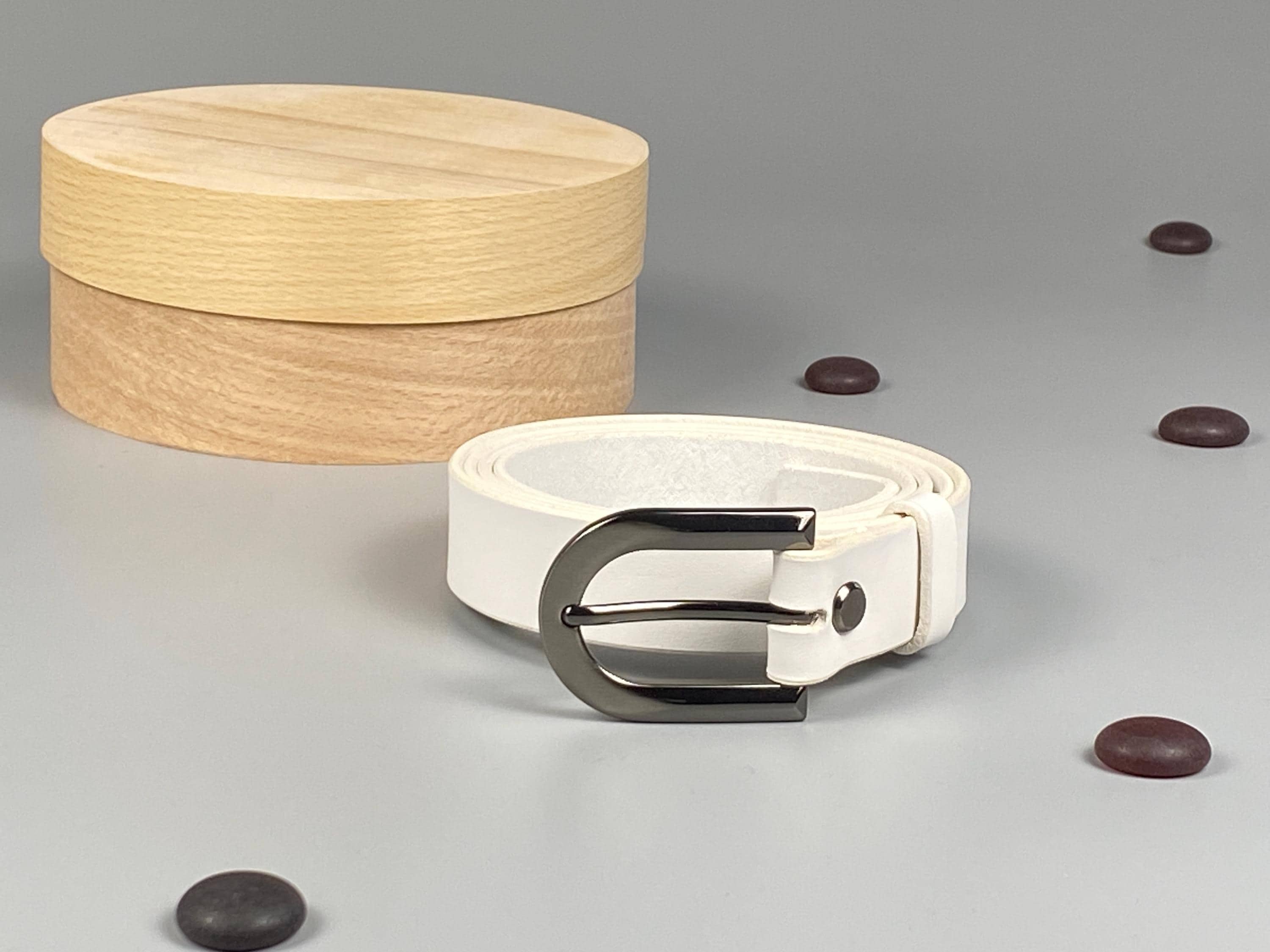 Handmade White Leather Belt | Italian Vegetable Tanned Leather, Dark Nickel Buckle