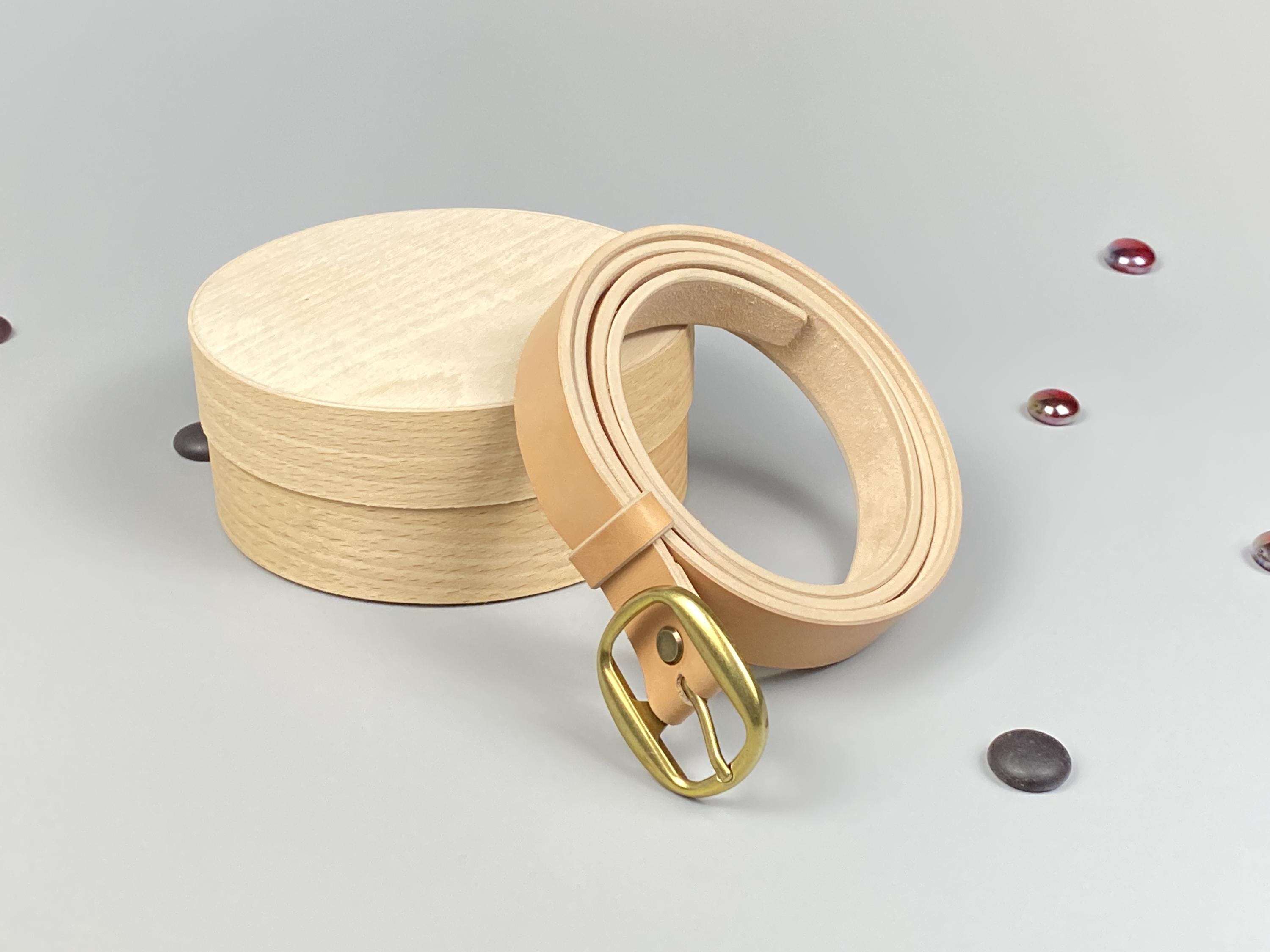 Undyed Handmade Veg Tan Leather Belt | Solid Brass Oval Buckle, 25mm