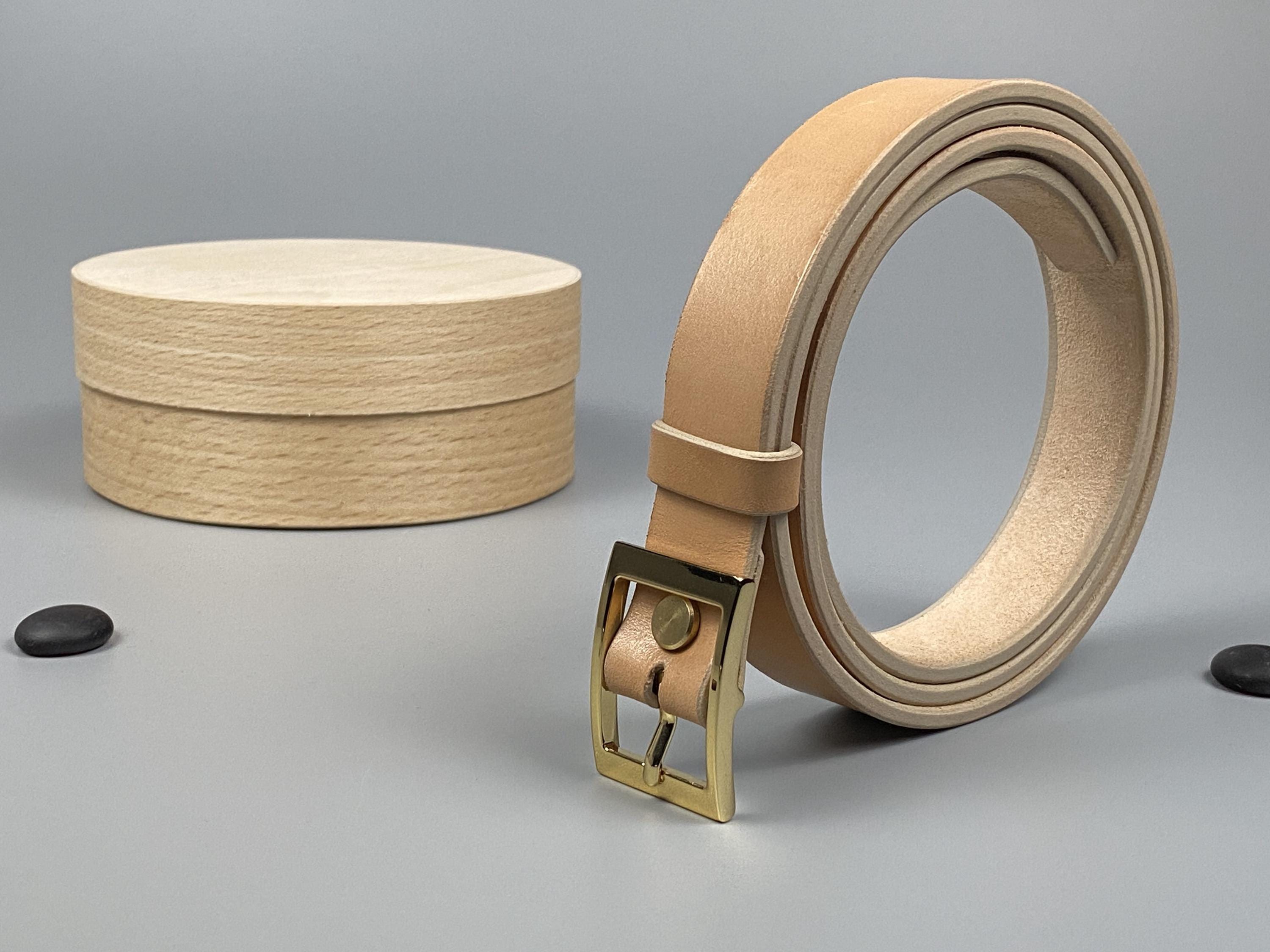 Handmade  Undyed Leather Belt | Polished Gold Buckle, 25mm