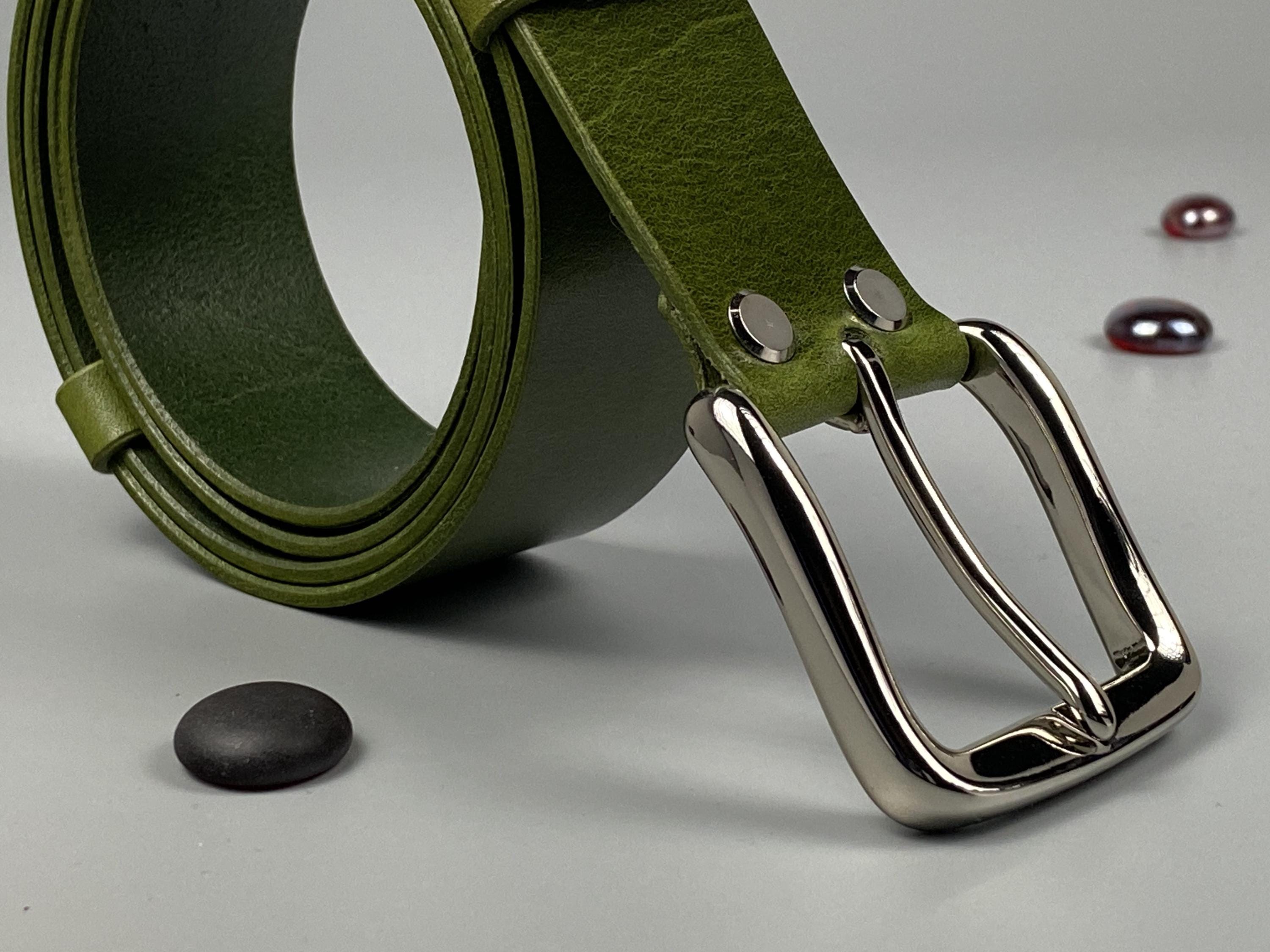 Handmade Green Leather Belt | Italian Leather, Polished Chrome Buckle