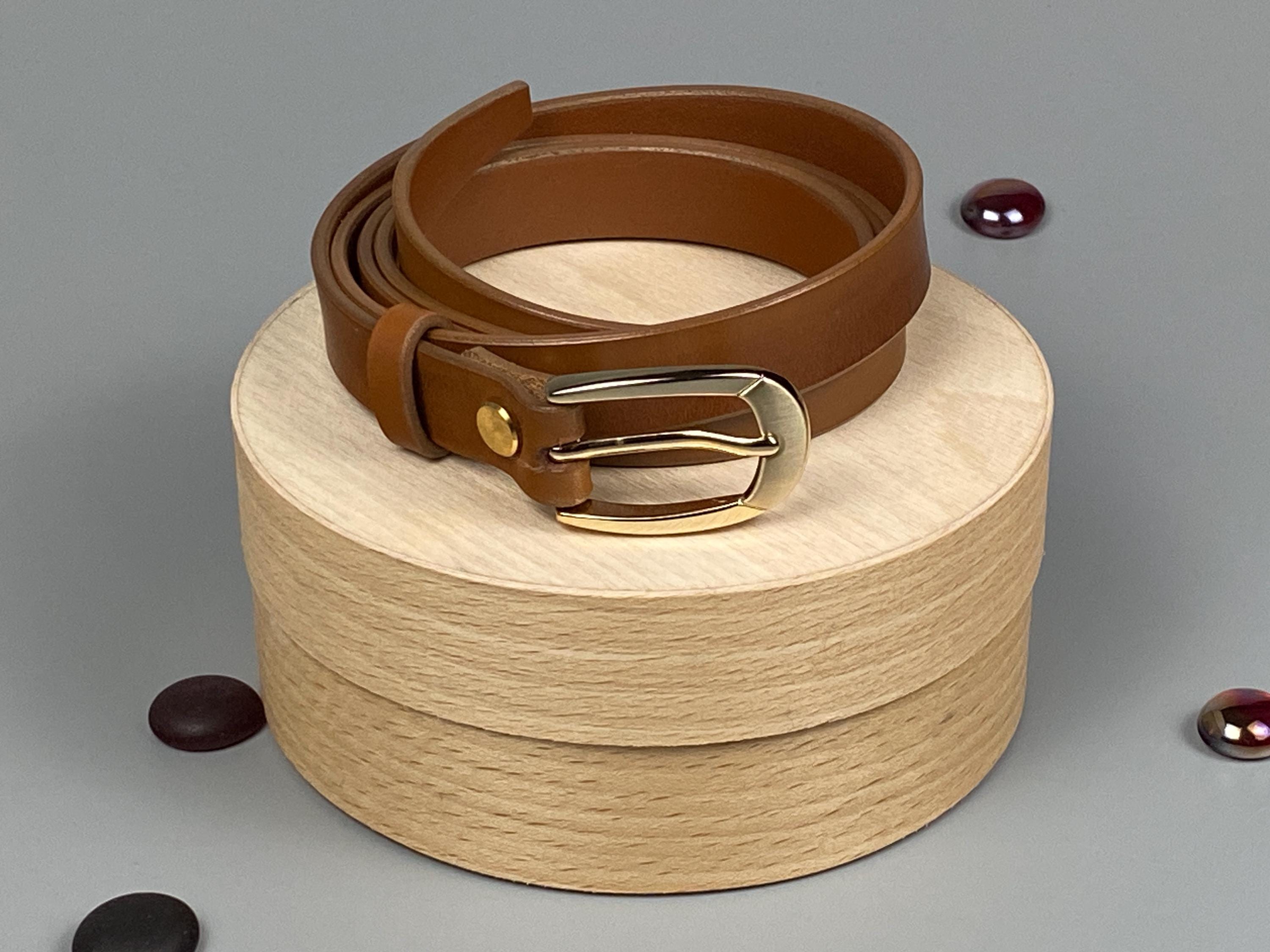 Handmade  - 20mm - Cognac Leather Women‘s  Belt  | Gold Buckle, Veg Tan