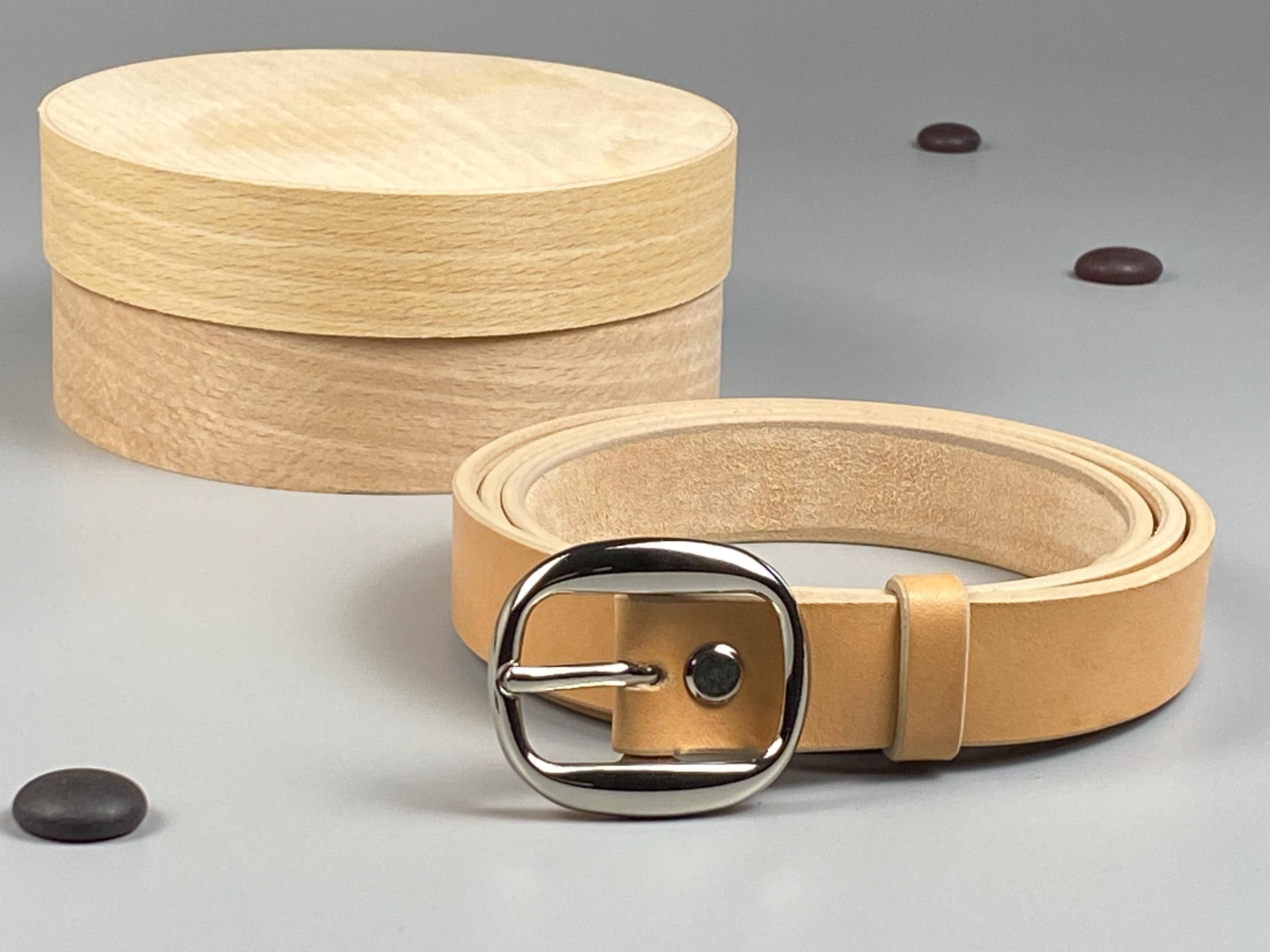 Handmade Undyed Leather Belt | Italian Vegetable Tanned Leather, Polished Nickel Buckle