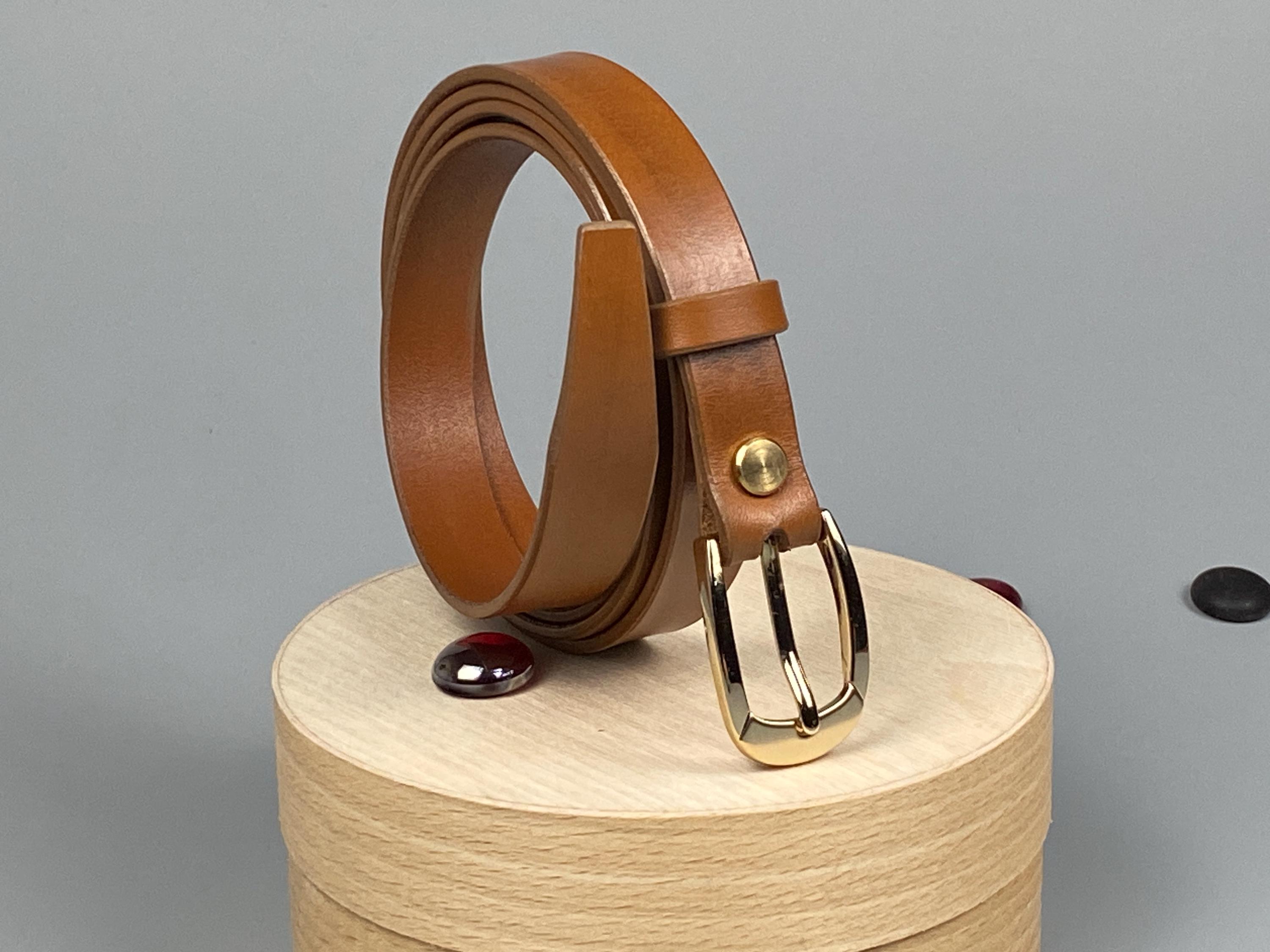 Conveyor women\'s belt tan cognac genuine leather brass buckle Italy Handmade - 20mm - Cognac Leather Women main image 4
