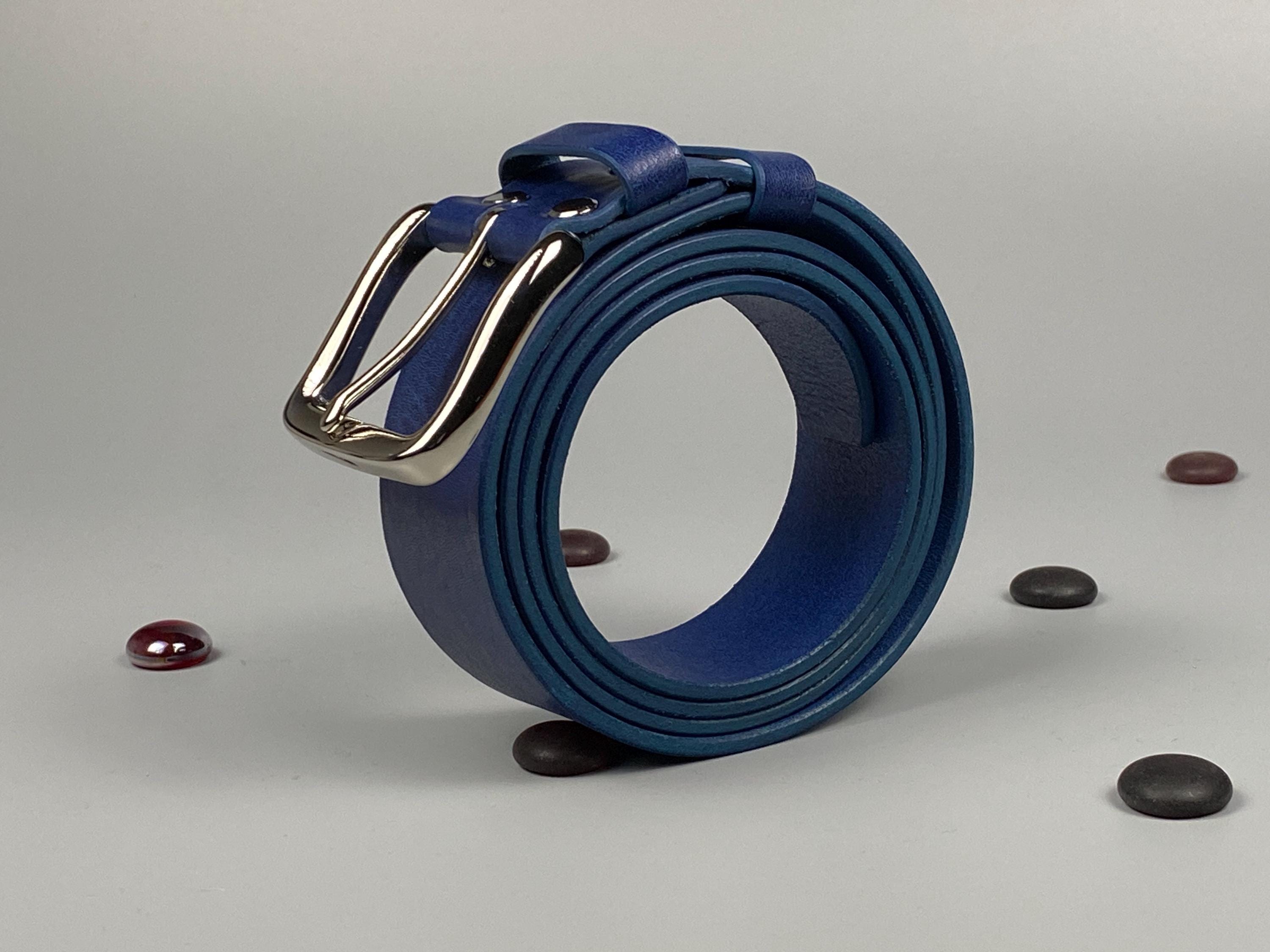 Handmade Blue Leather Belt 40mm | Chrome Buckle, Veg Tan