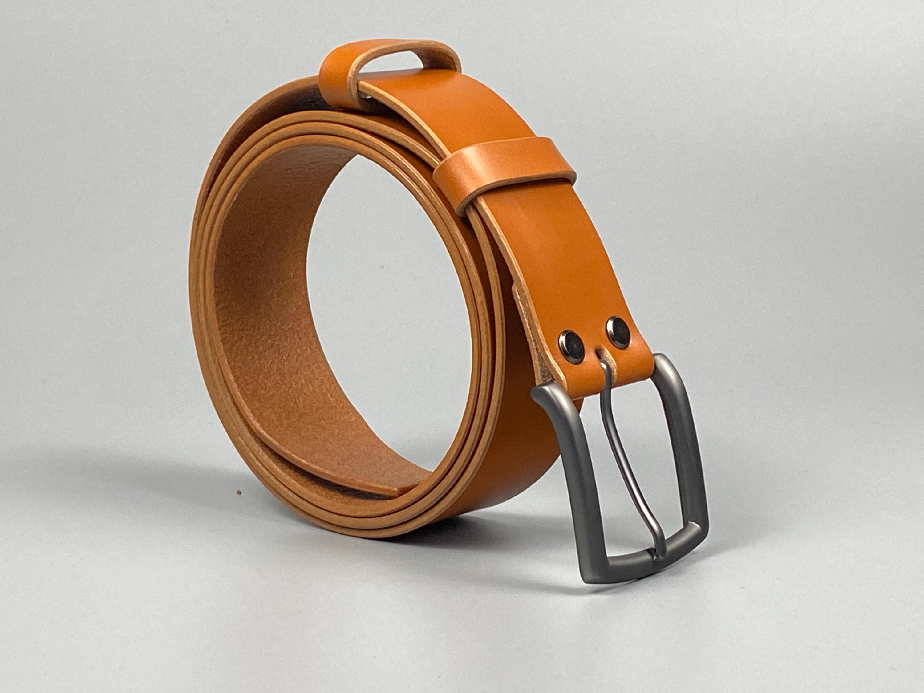 Handmade Tan Italian Leather Belt |  Matte Titanium Buckle (40mm)