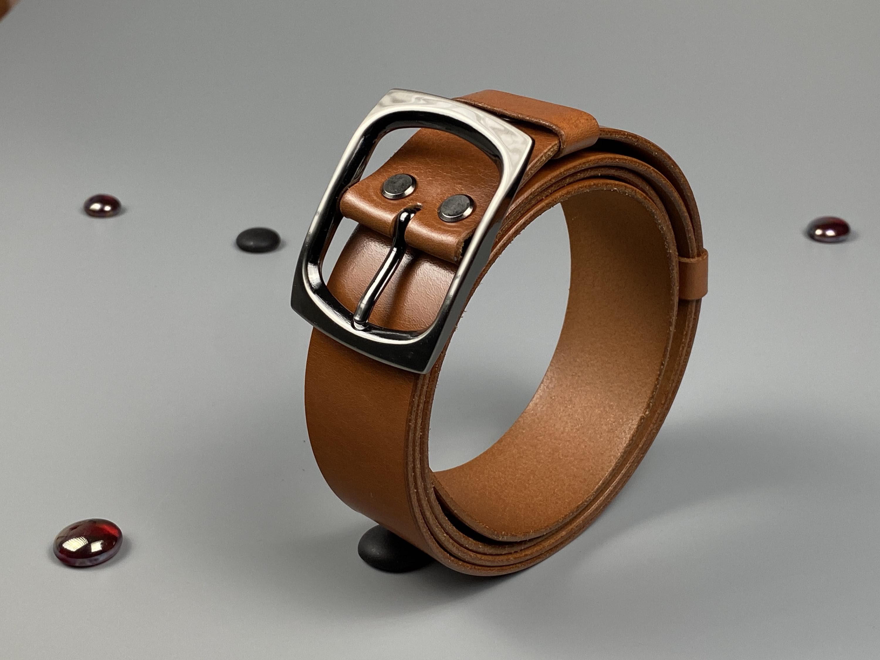 Handmade  - 40mm - Cognac Leather Belt | Square Dark Chrome Buckle