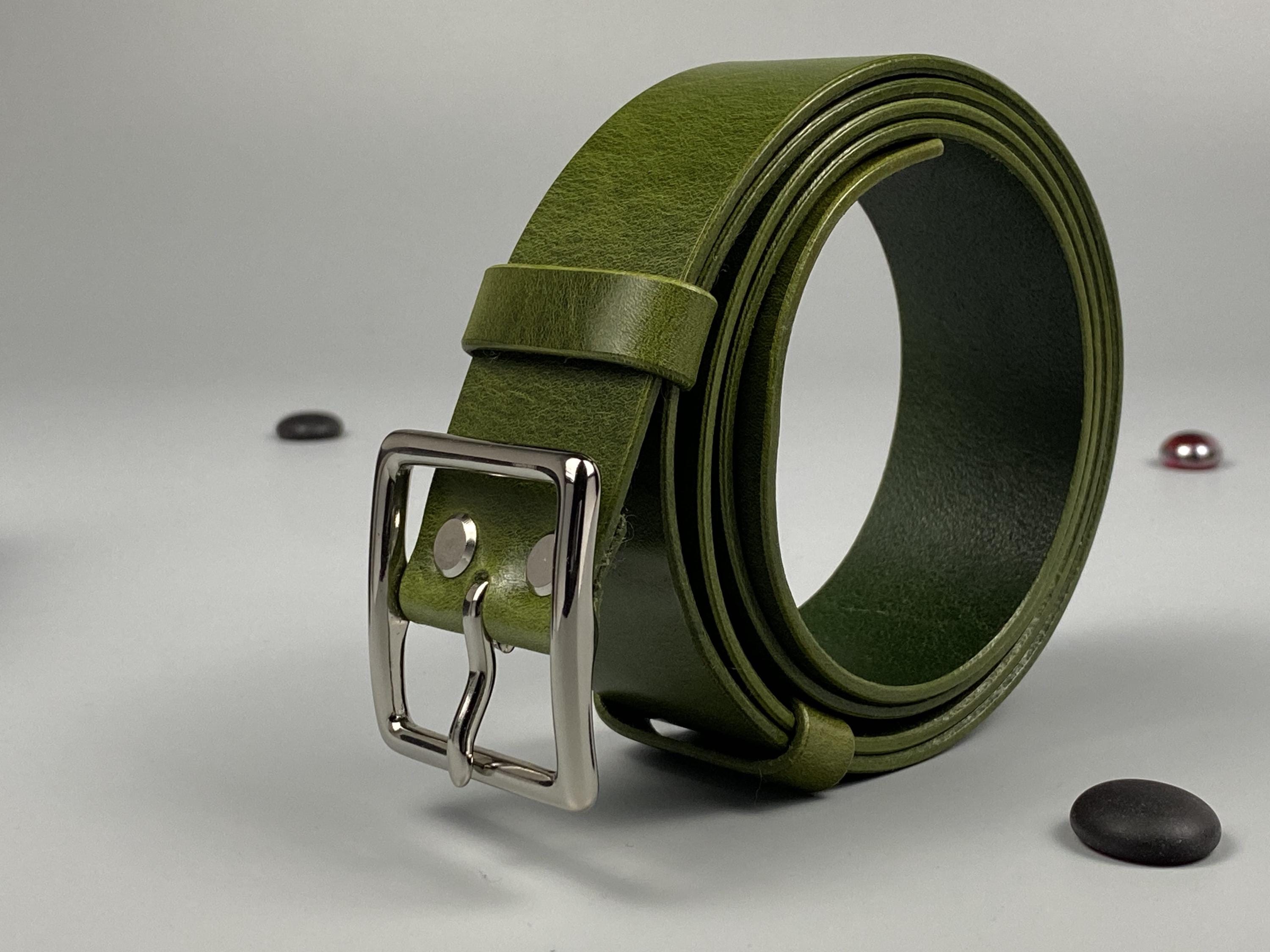 Handmade Dark Green Leather Belt 40mm| Trendy Chrome Buckle, Unisex