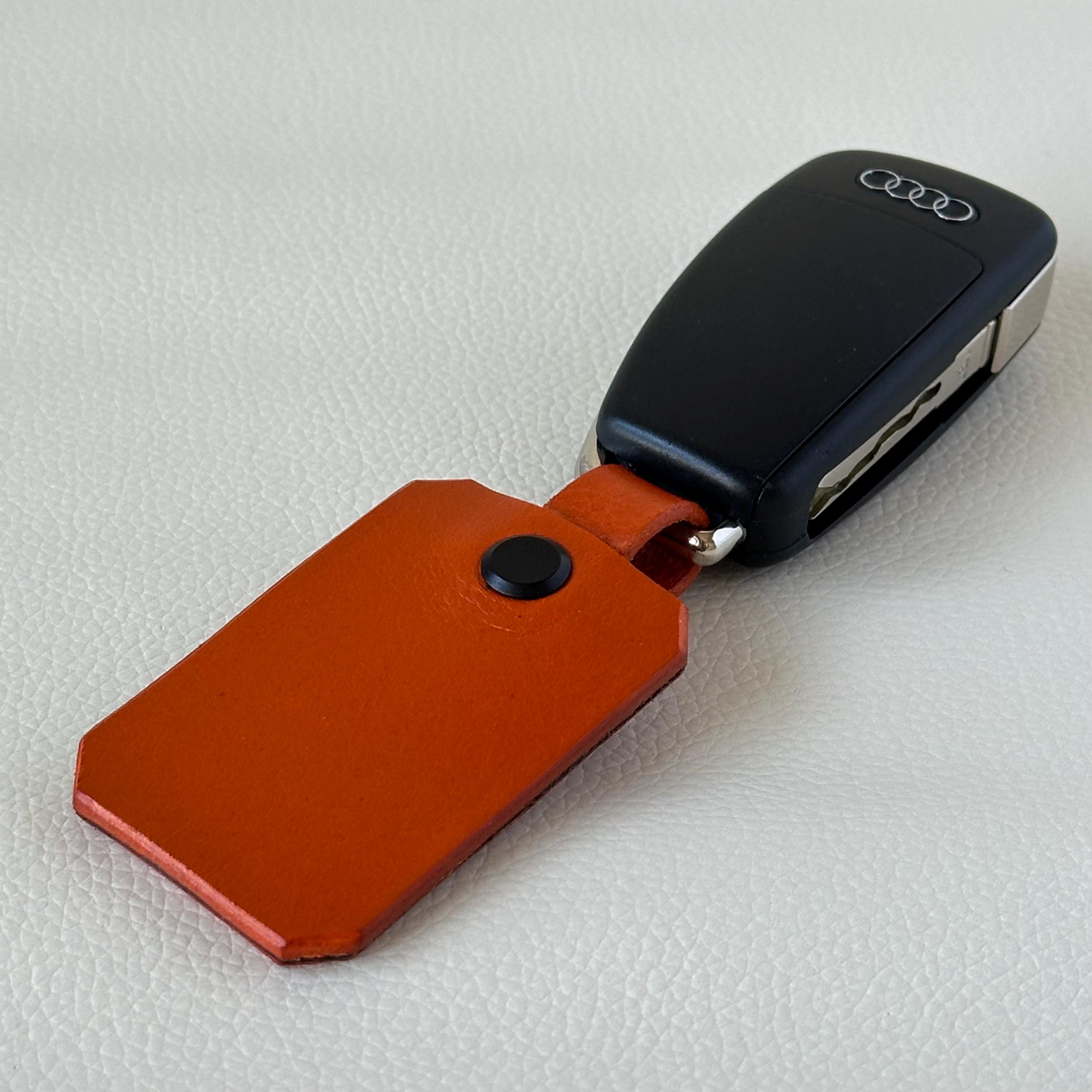 Handmade Orange Leather Keychain: Italian Vegetable Tanned Car Key Fob