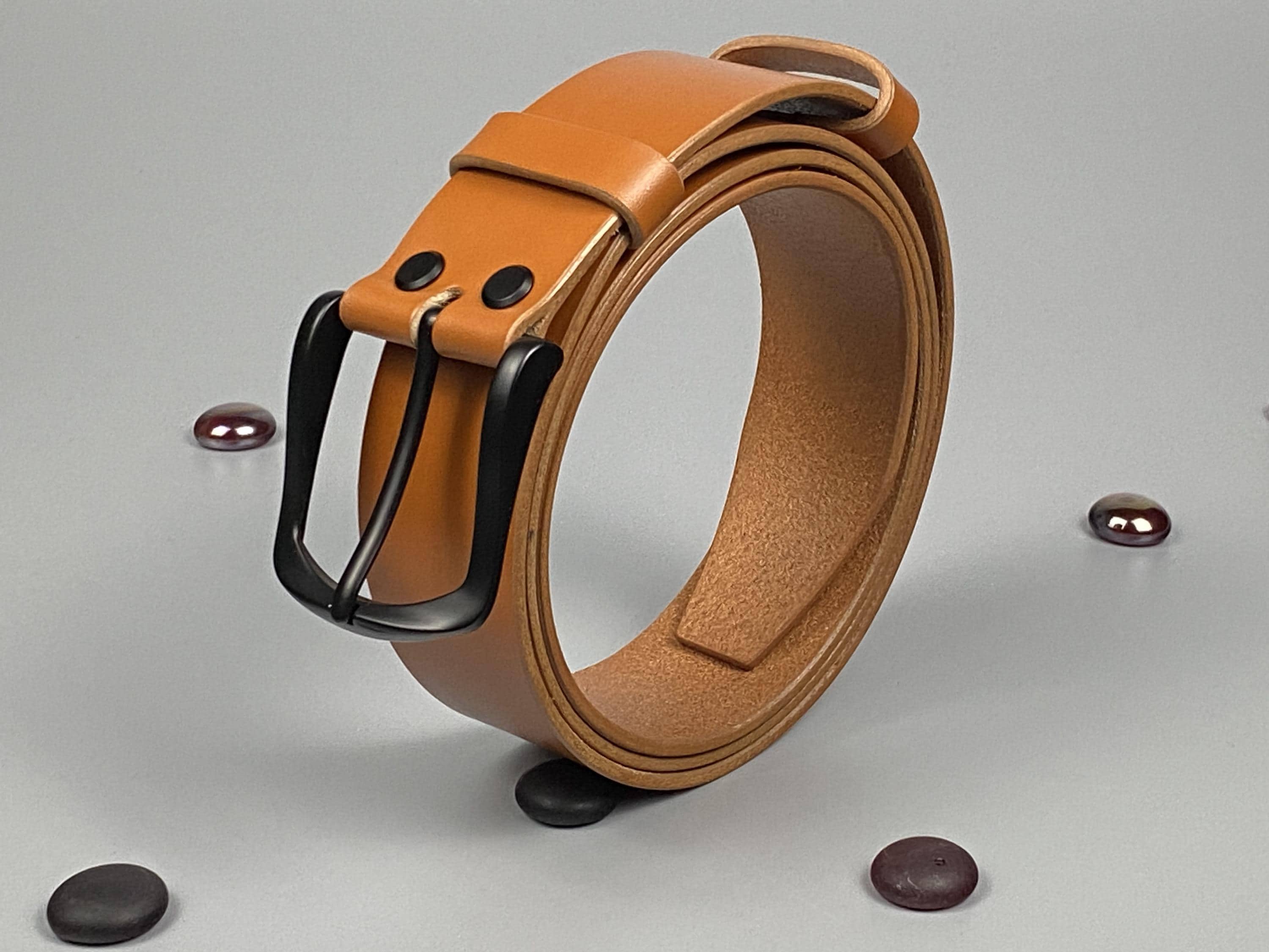 Handmade  Tan Leather Belt 40mm | Unisex Black Buckle