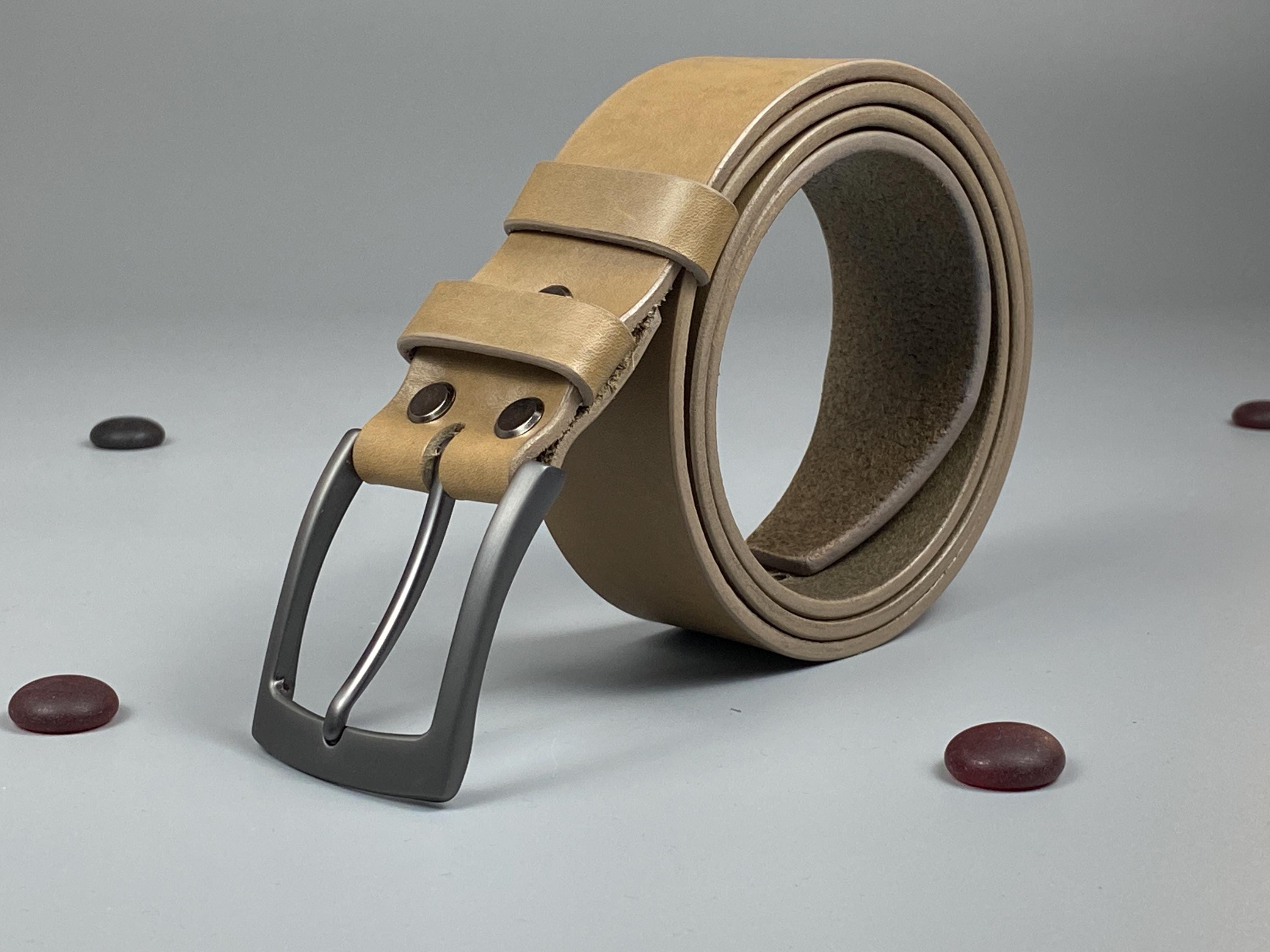 Handmade Powder Leather Belt, Dark Titanium Buckle, 40mm