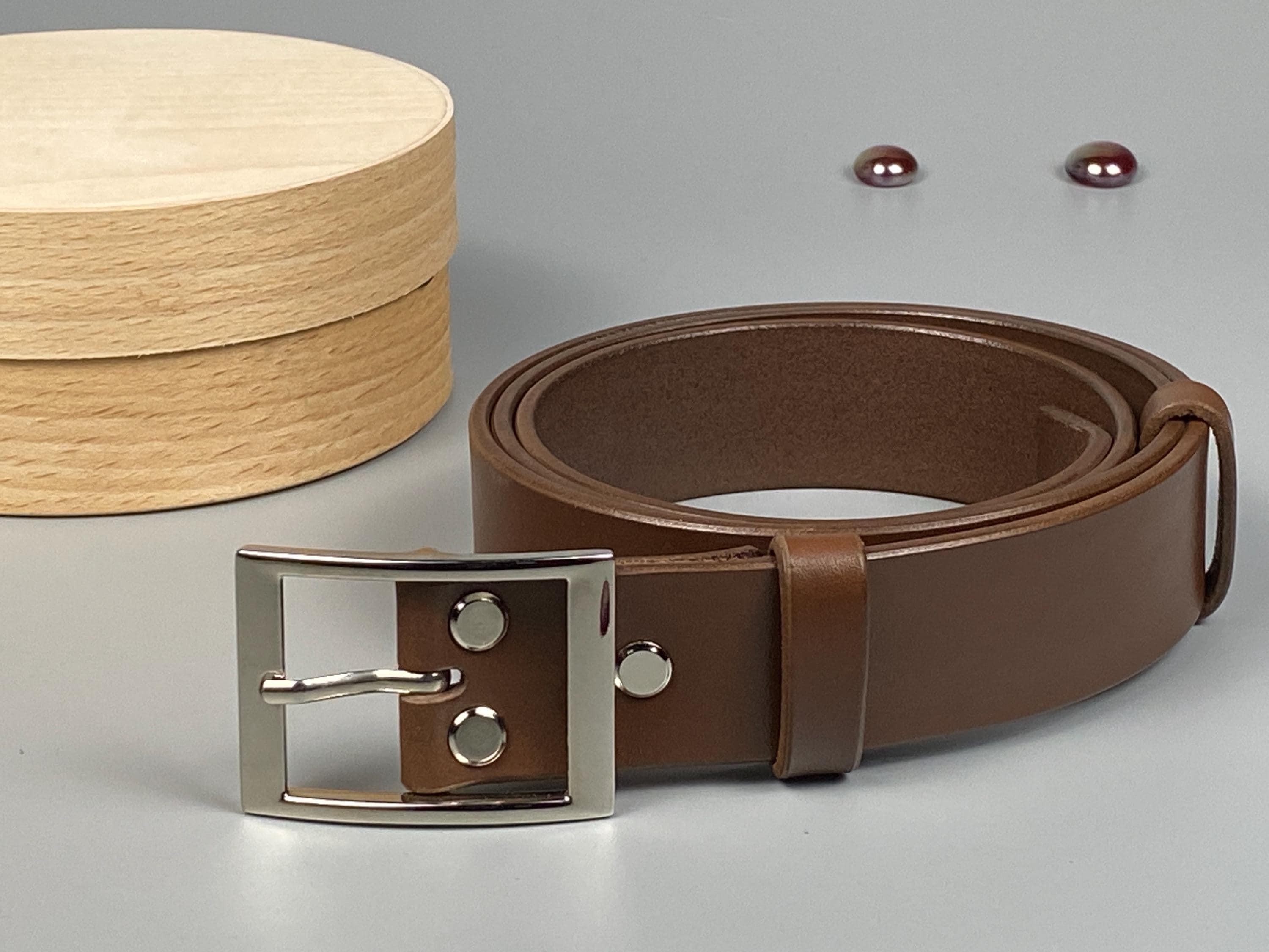 Handmade Brown Leather Belt | Italian Vegetable Tanned Leather, Chrome Buckle (35mm)