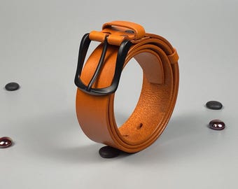 リバーシブルレザーベルト オレンジ 32 mm 1.25インチまたは40 mm 1.5