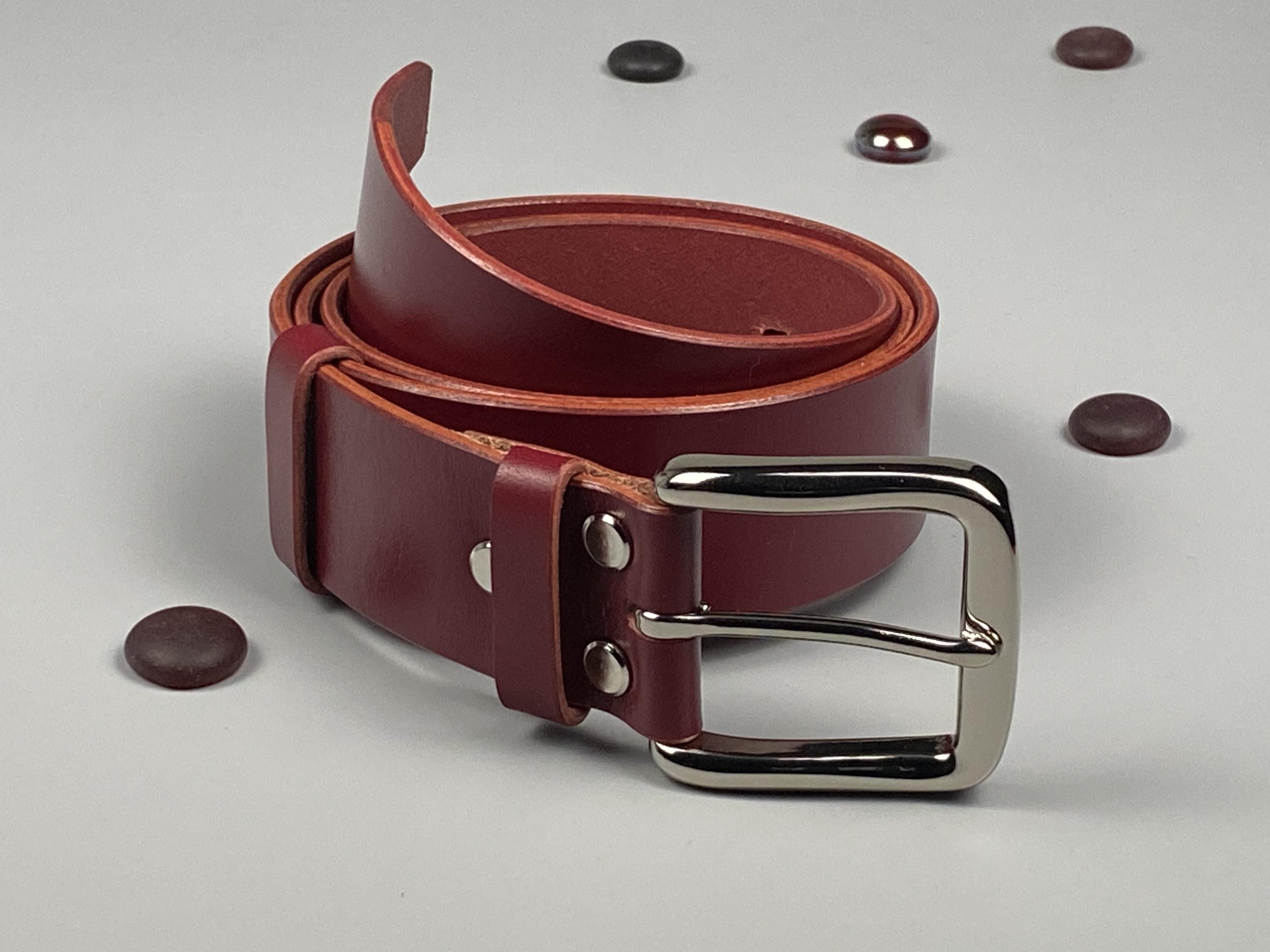 Burgundy Leather Belt | Handmade  - 40mm - Veg Tan, Chrome Buckle