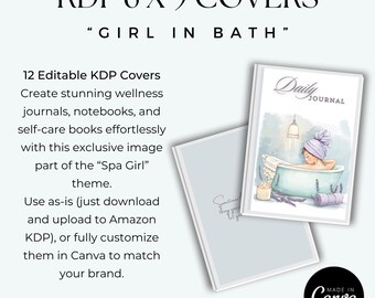 12 Unique "Girl in Bath" KDP Covers | 6x9 Size | Editable in Canva + Ready-to-Use PDFs