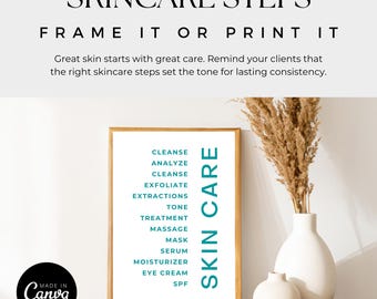 Esthetician Skincare Steps Print, Customizable Spa Decor (Digital Download, 8x11 Canva Template File)