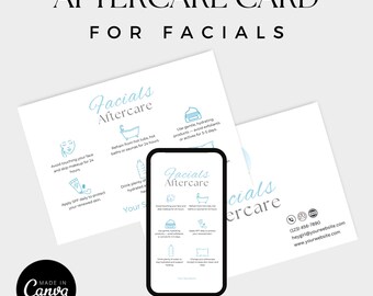 Facials Aftercare Card | Editable Canva Template | Printable Salon Handout | Client Instructions & Care Guide