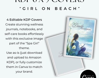 4 Unique "Girl on Beach" KDP Covers | 6x9 Size | Editable in Canva + Ready-to-Use PDFs