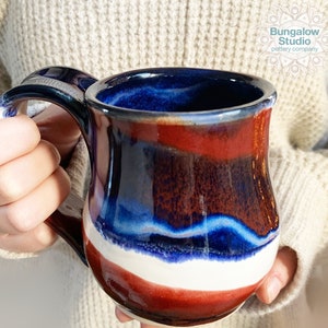 Ceramic Mug, Patriotic mug, Pottery mug in handmade, Ceramic drinking mug