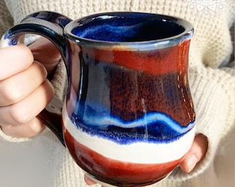 Ceramic Mug, Patriotic mug, Pottery mug in handmade, Ceramic drinking mug