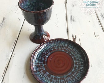 Chalice and Paten, Pottery Chalice Set, Communion Set