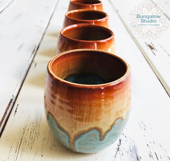 Hand Thrown Pottery Stemless Wine Glass in Turquoise Hand Thrown Pottery Stemless Wine Glass in Turquoise