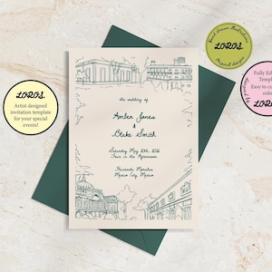 de faire-part de mariage dessiné main de Mexico | Illustration dessinée à la main | Mariage à destination | Moderne | Artistique