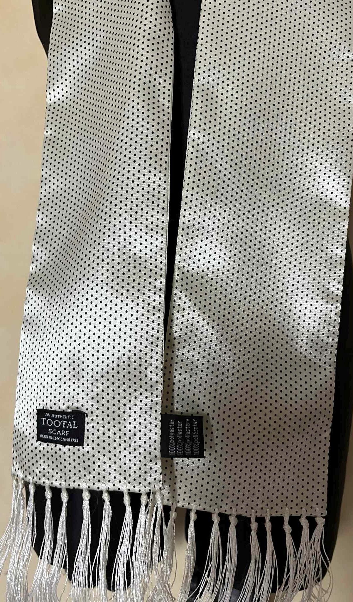 Vintage Tootal Polka Dot Scarf Cream Black Retro Mod Fringe Mens