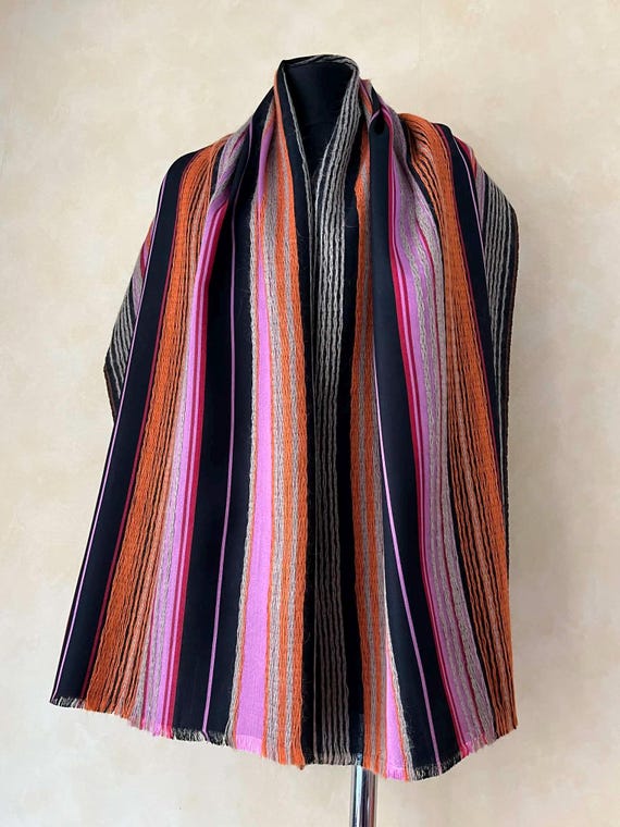 Vintage Marc Rozier Paris Silk Kid Mohair Wool Scarf Stole Striped