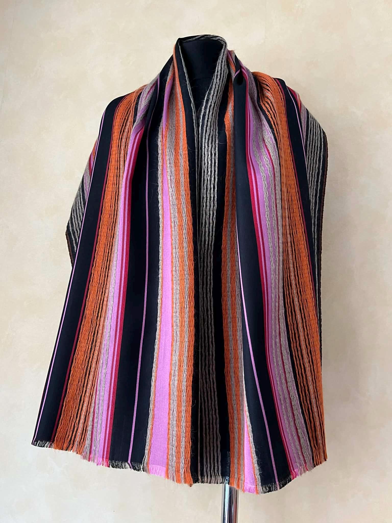 Vintage Marc Rozier Paris Silk Kid Mohair Wool Scarf Stole Striped