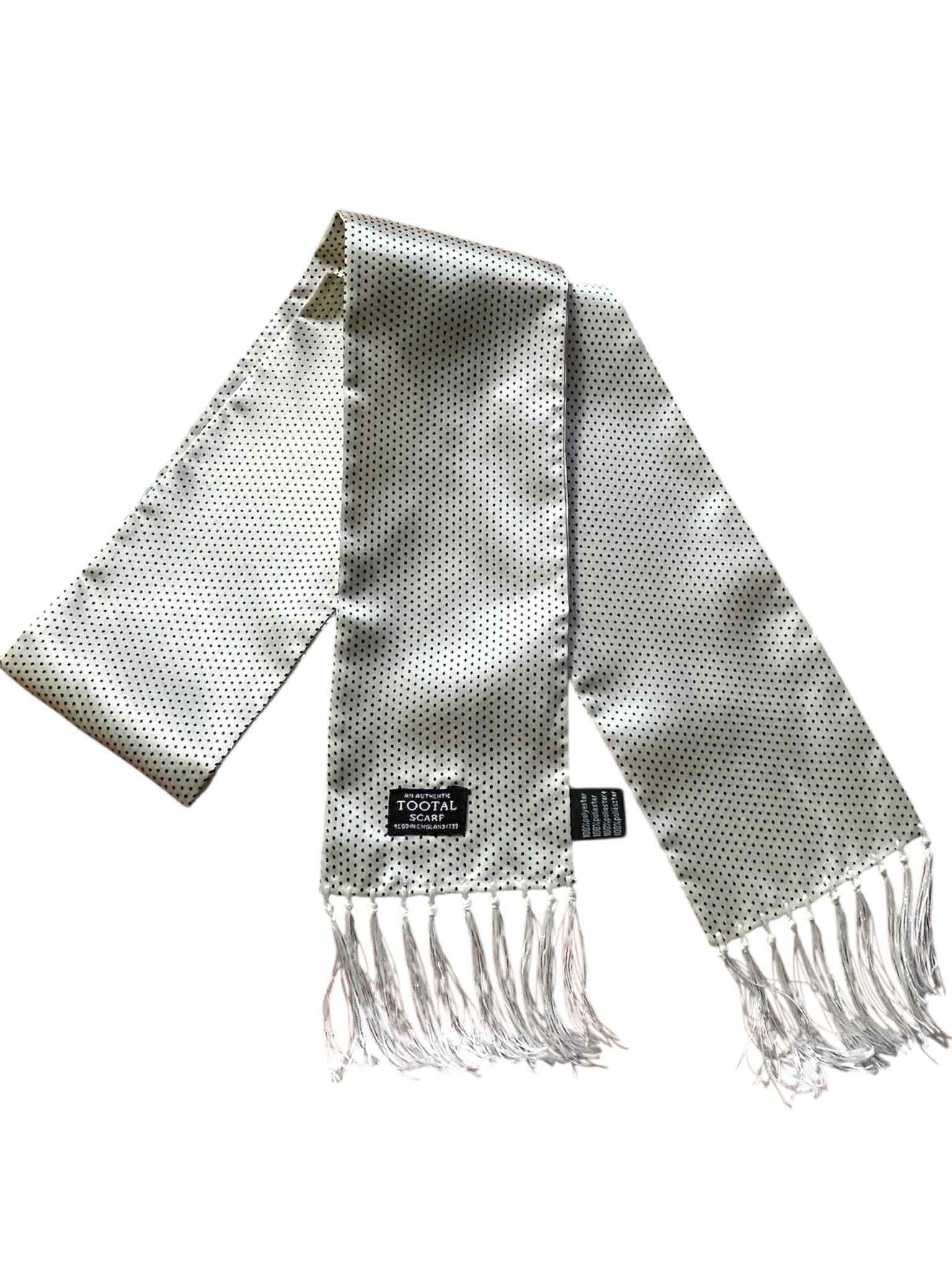 小物 Tootal Scarf Vintage Tootal Polka Dot Scarf Cream Black Retro Mod Fringe Mens