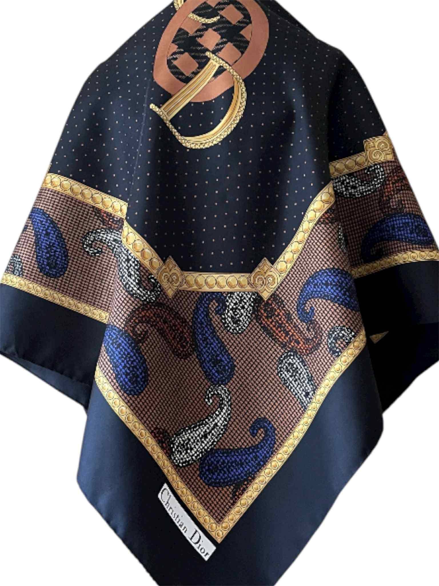 CD Designer  Scarfs great for summer???? Double-Sided CD Icon Scarf Navy Blue and Gray Silk | DIOR main image 3