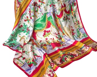 Vintage Atelier Versace Silk Scarf Baroque Palace Scene Made in Italy 90s