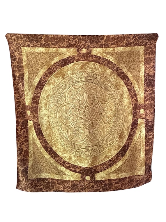 Vintage Trussardi Silk Scarf Baroque Marble Print Square Head Scarf Brown Beige Made in Italy 81x87 cm