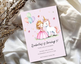 Unicorn Princess Birthday Invitation | Editable Fairytale Party Invite | Girls Unicorn Birthday Template | Printable Digital Download