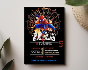 Invitación de Spider-Man / Invitación digital para fiesta de cumpleaños de Spider-Man para niños / Tarjeta de cumpleaños para niños / Plantilla editable de Canva