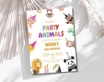 Calling All Party Animals Invitation | Party Animal Kids Birthday Invite | Editable Fun Animal Birthday Party Template | Digital Download