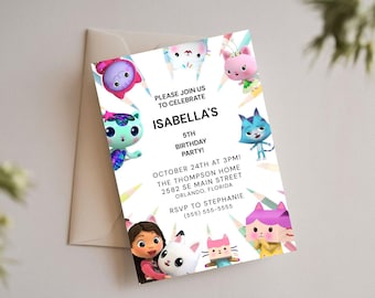 Gabby’s Dollhouse Birthday Invitation | Editable Kids Birthday Invite | Cute Cartoon Party Template | Printable Digital Download