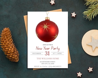 Editable New Year's Eve Party Invitation, Disco Ball Theme (Digital Download)