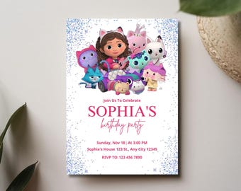 Gabby’s Dollhouse Birthday Invitation | Editable Kids Birthday Invite | Cute Cartoon Party Template | Printable Digital Download
