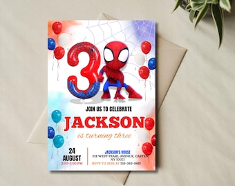 Editable 3rd Spidey Birthday Invitation | Spidey Kids Birthday Invite | Superhero Birthday Party Template | Canva Digital Download