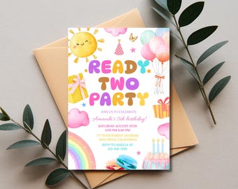 Editable Ready Two Party Invitation | 2nd Birthday Girl Invite | Spring Birthday Party Invitation | Canva Template | Digital Download