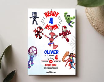 Ready for Action Birthday Invitation | Superhero 4th Birthday Invite | Editable Kids Party Template | Printable Digital Download