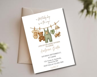 Boy Baby Shower Text Message Invitation | Electronic Baby Shower Invite | Baby Clothes Shower | Editable Canva Template