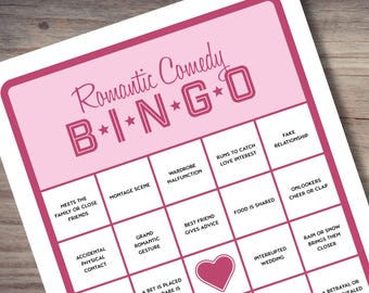Rom Com Bingo | Jogos de Noite das Mulheres | Galentines Bingo | Jogos de Noite das Meninas | Bingo do Dia dos Namorados | Jogos de Festa do Pijama | Bingo da Noite das Meninas